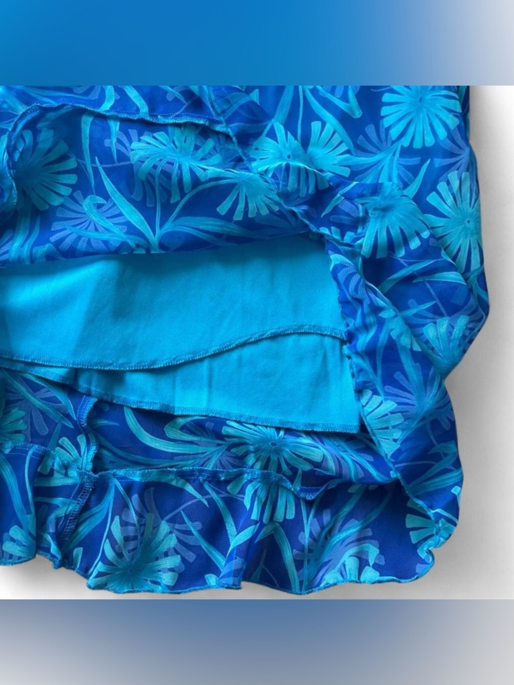Vintage 90s City Triangles Blue Botanical Tropical Sleeveless Midi Dress Size S - Picture 4 of 8
